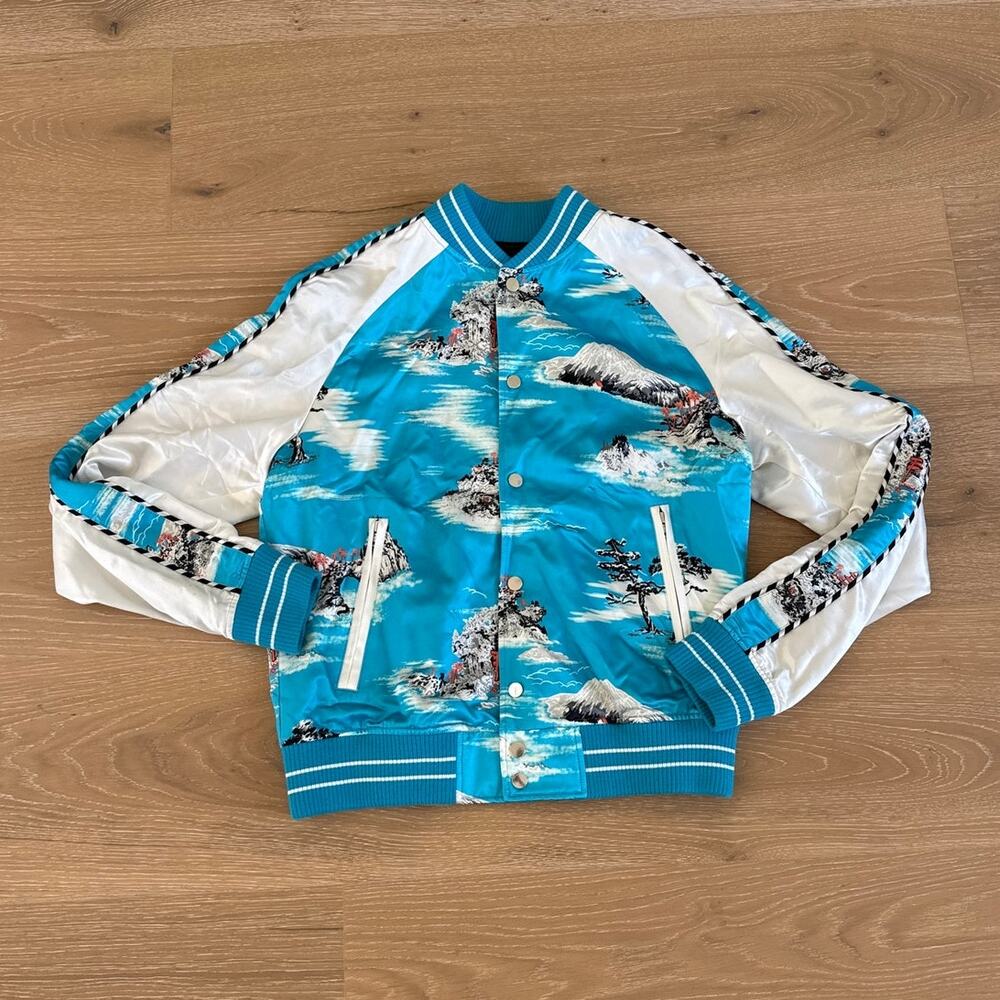 AMIRI Bomber Jacket Silky Hawaiian Print Size 48 Blue White